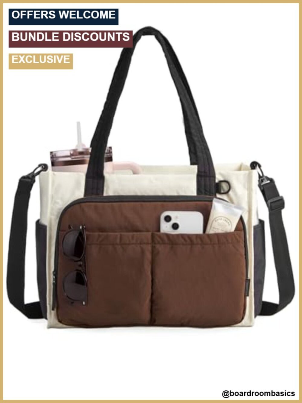 13'' Laptop Canvas Work Tote with 11 Pockets, Travel Crossbody Bag